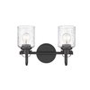 Z-Lite Kinsley 2 Light Vanity, Matte Black And Clear Seeded 340-2V-MB